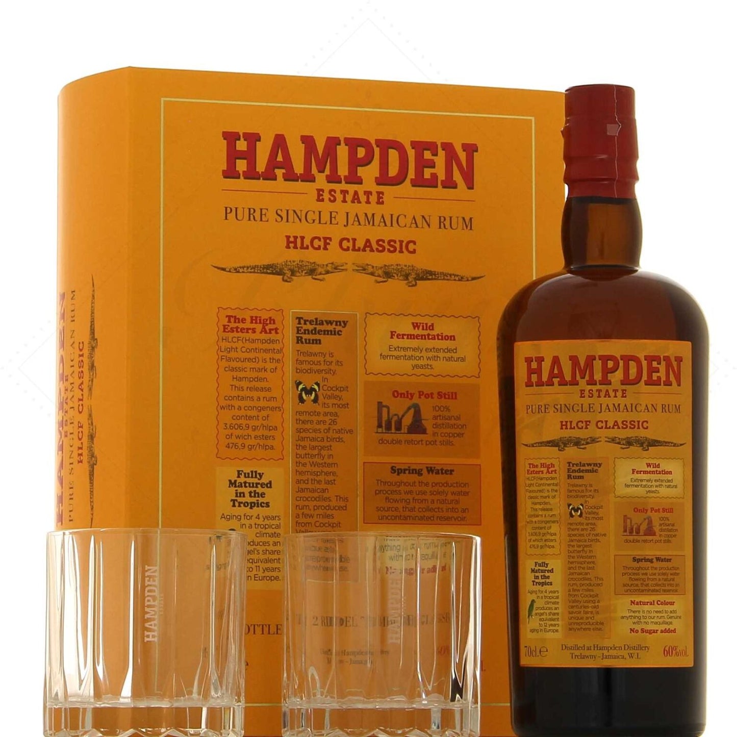 Rum Hampden Estate Classic Overproof HLCF 60% ABV 70cl + 2 Bicchieri Tumbler