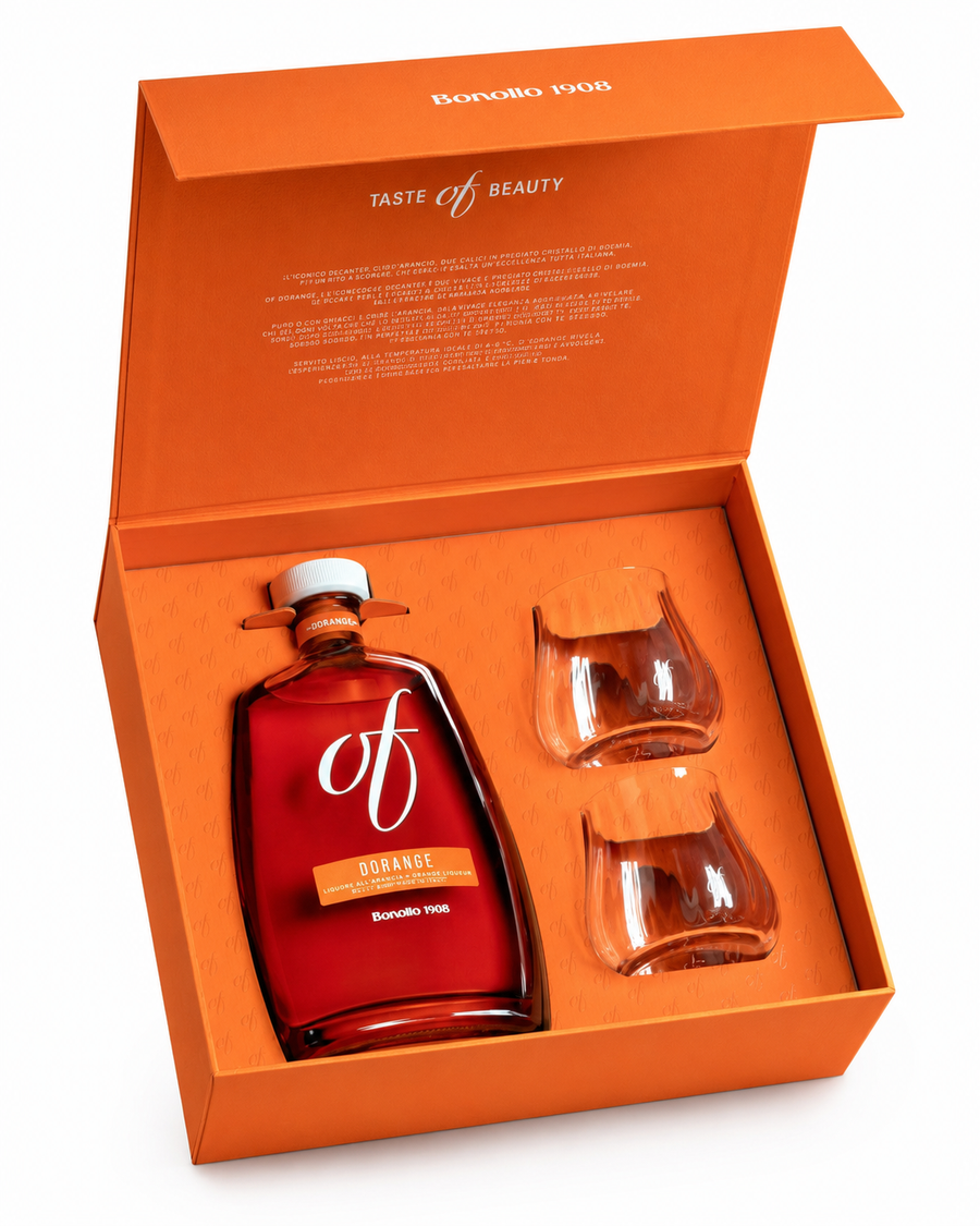 Grappa Of Dorange Bonollo con cofanetto e 2 calici in cristallo di Boemia - Bonollo