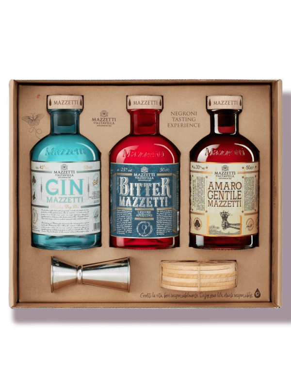 Kit Negroni Experience ( Gin/Vermouth/Amaro 50 Cl + Jigger + 6 Sottobicchieri) Mazzetti D'Altavilla